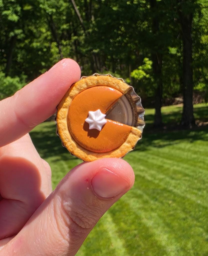 Miniature Pumpkin Pie Refrigerator Magnet – Polymer Clay Bottlecap Art, Fall Kitchen Decor, Thanksgiving Gift, Autumn Fridge Magnet