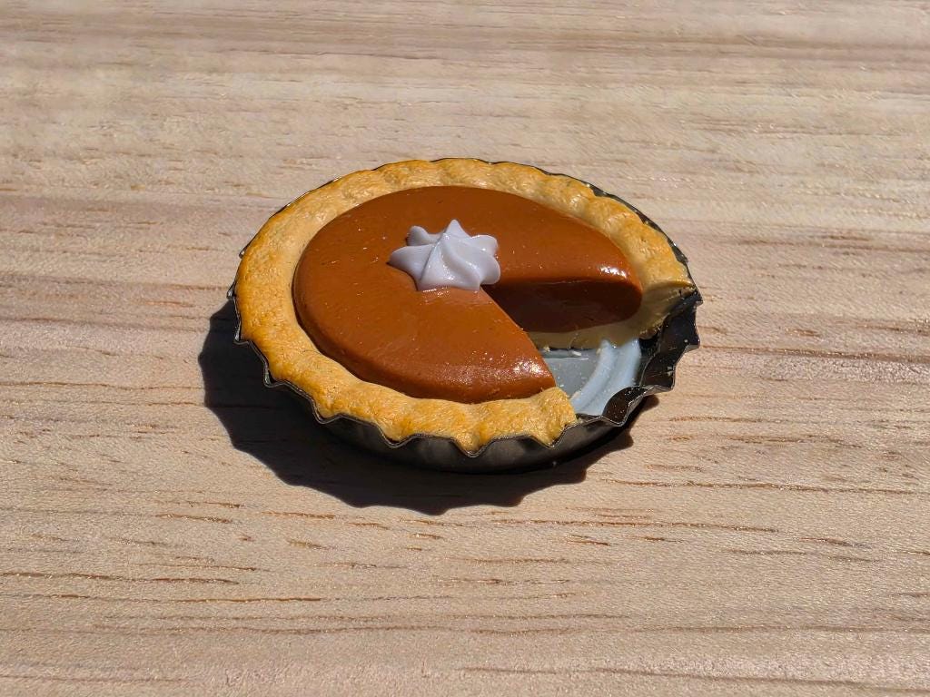 Miniature Pumpkin Pie Refrigerator Magnet – Polymer Clay Bottlecap Art, Fall Kitchen Decor, Thanksgiving Gift, Autumn Fridge Magnet